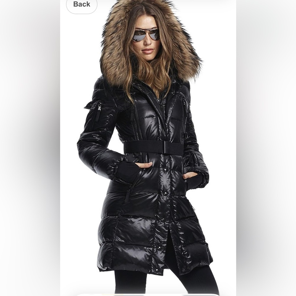 Sam black patent coat with fur